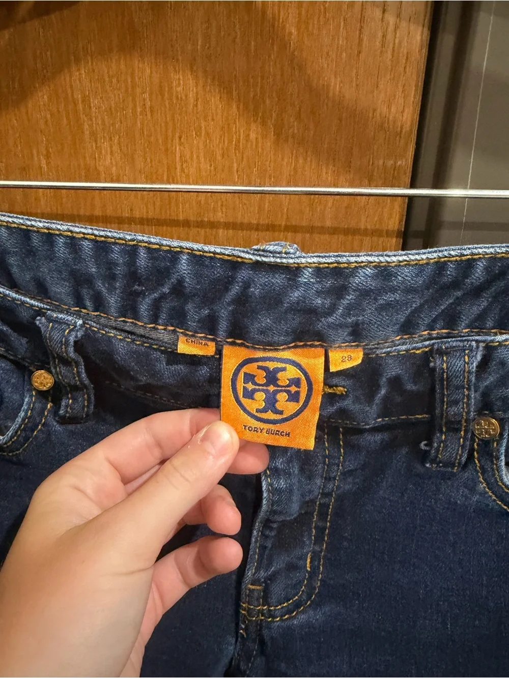 Tory Burch Deep Indigo Skinny Jeans with Gold-Tone Accents